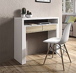 Scrivania, Consolle allungabile colore bianco artik e rovere canadian