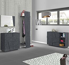 Ingresso moderno con scarpiera, appendiabiti e madia in finitura Ardesia