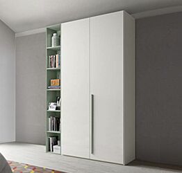 Armadio di design, 2 ante battenti, finitura Bianco Opaco e Agave