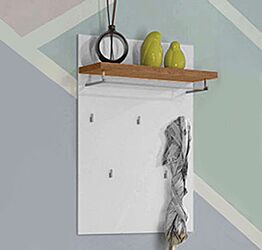 Appendiabiti da ingresso colore Bianco laccato lucido e Castagno, Made in Italy