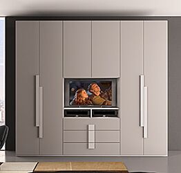 Armadio Piccione con 6 ante battenti e vano Tv in finitura Tortora e Larice bianco