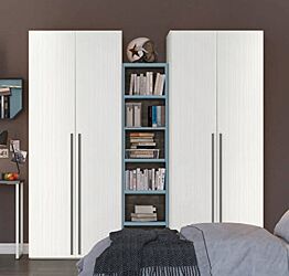 Armadi 2 ante battenti con libreria 5 ripiani, finitura Rovere Bianco e Cadaques