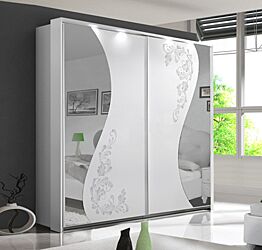 Armadio 2 ante scorrevoli con specchi e serigrafie in finitura Bianco  Zenzero Shop