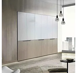 Armadio 6 ante battenti, Bianco seta e Rovere nodato, L.277 H.246 P.61 Zenzero Shop