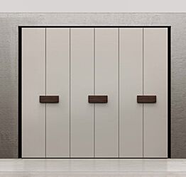 Armadio moderno battente 6 ante, finitura Grigio seta e Noce moro