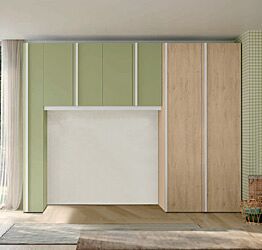 Armadio a ponte per camerette, finitura Royal oak, Cemento artico e Oliva