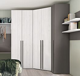 Armadio ad angolo per camerette in finitura Rovere bianco e Grigio Titanio