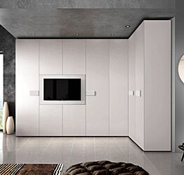 Armadio ad angolo con vano tv, Bianco Opaco