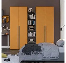 Armadi 2 ante battenti con libreria 5 ripiani, finitura Miele e Grigio Titanio