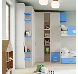 Armadio ad angolo con libreria, 175x237,  Cenere wood, Calce e Avio Zenzero Shop