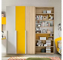 Armadio con 3 ante battenti in finitura Girasole, Bianco frassino e Rovere ambra