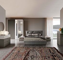 Camera matrimoniale con letto ecopelle, finitura Grigio cenere e Bianco altea