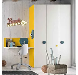 Armadi per camerette con 3 ante  in finitura Bianco frassino e Girasole