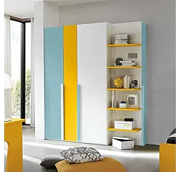Armadio con scarpiera a 3 ante battenti, Celeste, Girasole e Bianco frassino