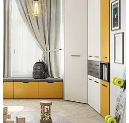 Armadio con cabina e cassetti, finitura Bianco luce, Antracite e Ocra Zenzero Shop