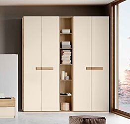 Armadio con libreria a 4 ante battenti, finitura Orzo e Noce biondo