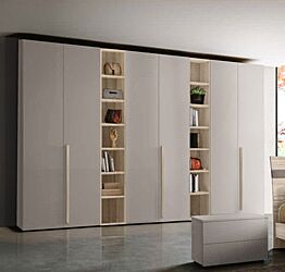 Armadio 6 ante con librerie, finitura Olmo e Grigio seta