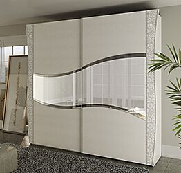 Armadio con 2 ante scorrevoli stile contemporaneo, bianco con inserti floreali