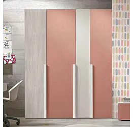 Armadio con 4 ante battenti in finitura Nebbia, Gessato cenere e Rosa antico