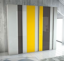 Armadio 6 ante battenti vetro Giallo, Antracite e Grigio