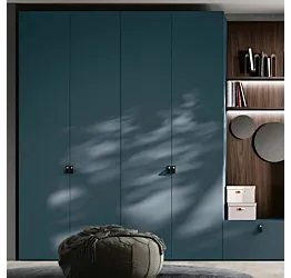 Armadio 4 ante battenti, alto 295 cm, Petrolio con maniglie in cuoio