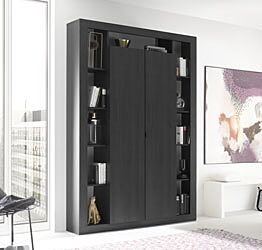 Dispensa Libreria a 2 ante, finitura Nero frassinato, Made in Italy
