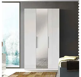 Armadio 3 ante, 138x240 h cm, Bianco lucido con specchio, collezione Mondo