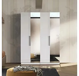Armadio 4 ante, 183x240h cm, Bianco lucido con specchi, collezione Mondo