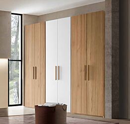 Armadio 6 ante Bianco opaco e Noce biondo, H.234