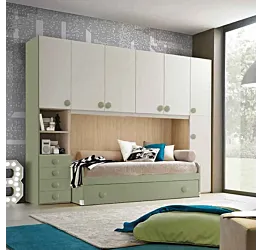 Cameretta ponte H.226, finitura Rovere ambra, Salvia e Nebbia