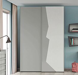 Armadio con 2 ante scorrevoli bicolore in finitura Grigio dorian e Rovere bianco