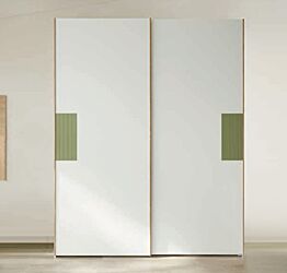 Armadio camerette scorrevole 2 ante, finitura Bianco opaco, Oliva e Royal oak