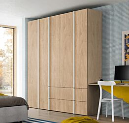 Armadio Royal oak e Bianco opaco per camerette, 5 ante e 4 cassetti