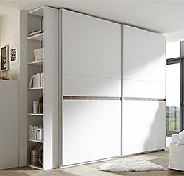 Armadio 2 ante scorrevoli scontato, moderno e in finitura Bianco Opaco e inserto Noce Stelvio