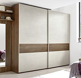 Armadio 2 ante scorrevoli, conveniente e moderno, finitura Noce Scuro, Argilla con inserto Noce