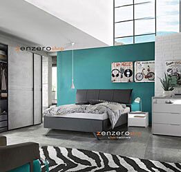 Camera matrimoniale finitura Bianca, Ossido e Beton, completa di letto, armadio e comodini