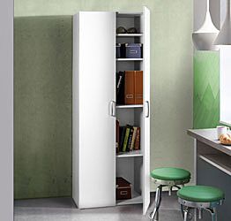 Armadio multiuso, 2 ante, 5 ripiani, bianco, made in Italy