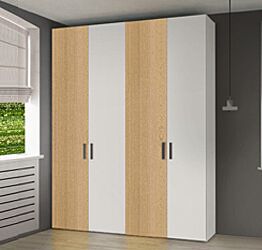 Armadio moderno L.181 a 4 ante battenti H.225 color Royal Oak e Bianco Opaco
