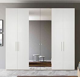 Armadio moderno finitura bianco opaco, 6 ante battenti, 2 con specchio