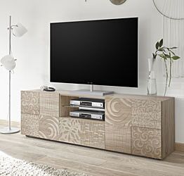 Base porta TV a 2 ante, 1 cassetto in rovere serigrafato