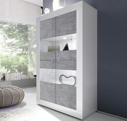 Vetrina doppia colonna "Beta" Bianca Lucida con 4 ante Cemento