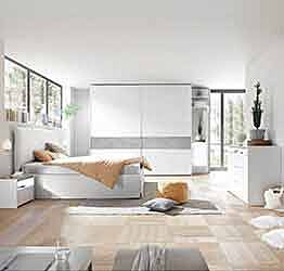 Camere matrimoniale con letto contenitore finitura Bianca Opaco e Beton