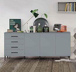 Madia moderna 3 ante 4 cassetti con piedini in titanio, finitura Cadaques