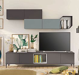 Parete attrezzata per la zona living, Grigia titanio con pensile Cadaques