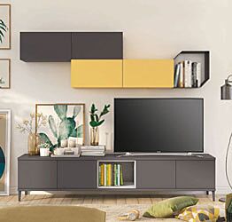 Parete attrezzata per la zona living, Grigia titanio con pensile Miele