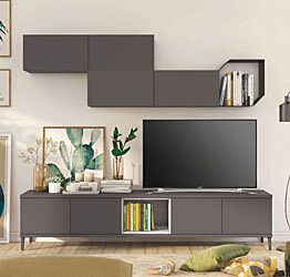 Parete attrezzata per la zona living, Grigio titanio con vano a giorno