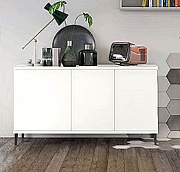 Madia moderna per soggiorno, Bianca Opaco con piedini in titanio