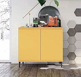 Madia moderna 2 ante con piedini in titanio, finitura Miele