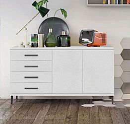 Madia moderna 2 ante 4 cassetti con piedini in titanio, finitura Cemento Artico