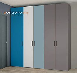 Armadio moderno 5 ante battenti H.257 color Grigio Titanio, Cadaques, Bianco Opaco e Cadaques